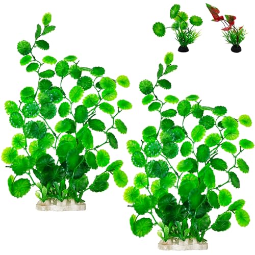 Image of Hamiledyi 2 Pcs Large Aquarium Plants with 2 Pcs Small Artificial Seaweed Plants, 16 Inch High Artificial Plants Decoration, Fish Tank Decor Plastic Plants, Perfect for Aquarium Decor(Green)