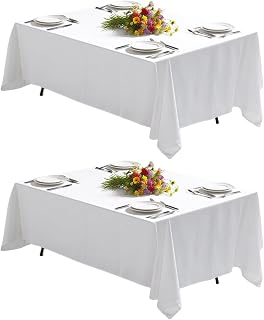 Goodluck 2 Pack White Tablecloth 90 x 132 Inch – Rectangular Polyester Table Cloth, 6-8 Ft Tables – Reusable, Machine Washable Cover for Wedding, Birthday, Party Banquet and Event Decoration