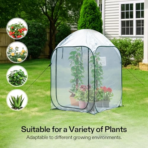 Image of VIVOSUN 39x39x63-Inch Portable Walk-in Greenhouse, with PVC Cover & Detachable Base, Instant Pop-up and Folding, Mini Greenhouse with Roll-Up Door & Mesh Window for Indoor Outdoor, Wind Ropes Included