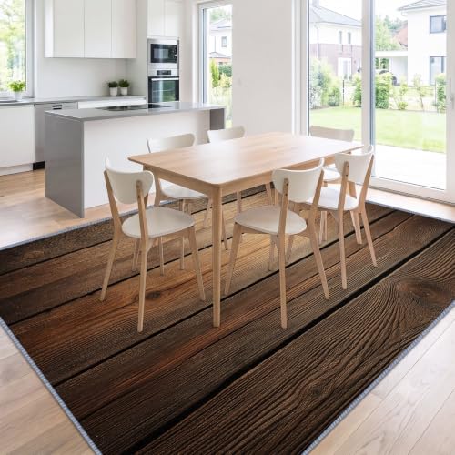 Brown Wood Plank Non-Slip 8x10 ft Area Rugs, Washable Low-Pile Carpet for Living Room, Modern Minimalist Home Decor Rugs for Game Room Classroom Bedroom Dining Office Entryway - Image 4