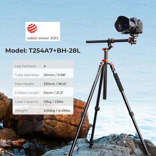 K&F Concept 90"/230cm Horizontal Tripod for Camera, 360° Rotatable and 120° Tilt Horizontal Arm Overhead Camera Tripod with Ball Head, Detachable Monopod, Arca Type QR Plate, 10KG Load Capacity - 2