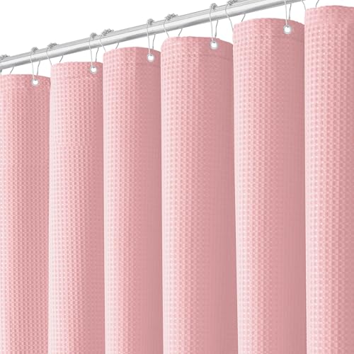 BTTN Duschvorhang Waffel 180x200 cm, Anti-Schimmel, Schwerer, innen mit wasserdichter Folie beschichtet, mit 12 Plastikhaken, gewichteter Polyester-Duschvorhänge für Badezimmer, Rosa/Pink