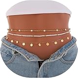 Gold Beaded Waist Chain 3 Pcs Pearl, Boho Layered Sequins Waist Belly Chains, Layered Belly Chain Sexy Bikini Waist Chain Adjustable Body Chain Jewelry