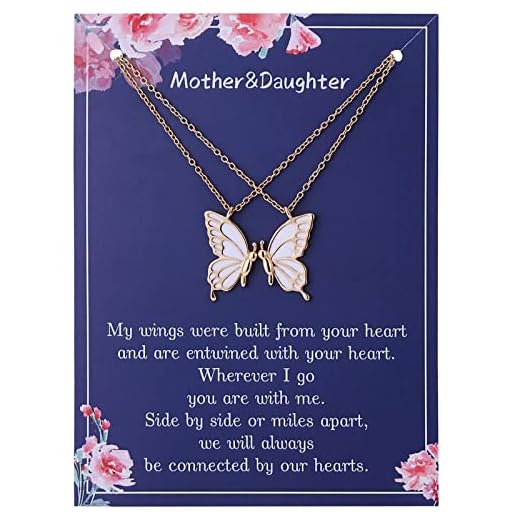 RS Gold Mother Daughter Necklace Set for 2 Butterfly Matching Necklaces for Women Girls Mom Mother's Day Gift Pendant