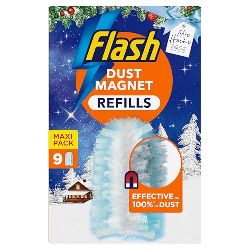 Flash Dust Magnet Mrs Hinch's Winter Edition Alpine Escape Duster 9 Refills, Traps & Locks Up Dust, White, Light Blue