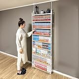【大容量なのに場所を取らない本棚】 8tail 本棚 突っ張り ラック 大容量 スリム 全体耐荷重180㎏ 幅61×奥行14.5×高さ211-270㎝ 壁面収納 (ホワイト×ナチュラル 61cm)