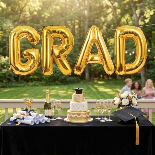 Biapian 40 Inch Gold Grad Balloons - 4 Pcs Graduation Decorations, Large Gold Grad Banner, Foil Balloons for Class of 2024 Graduation Party by Biapian - Used condition - Image 4