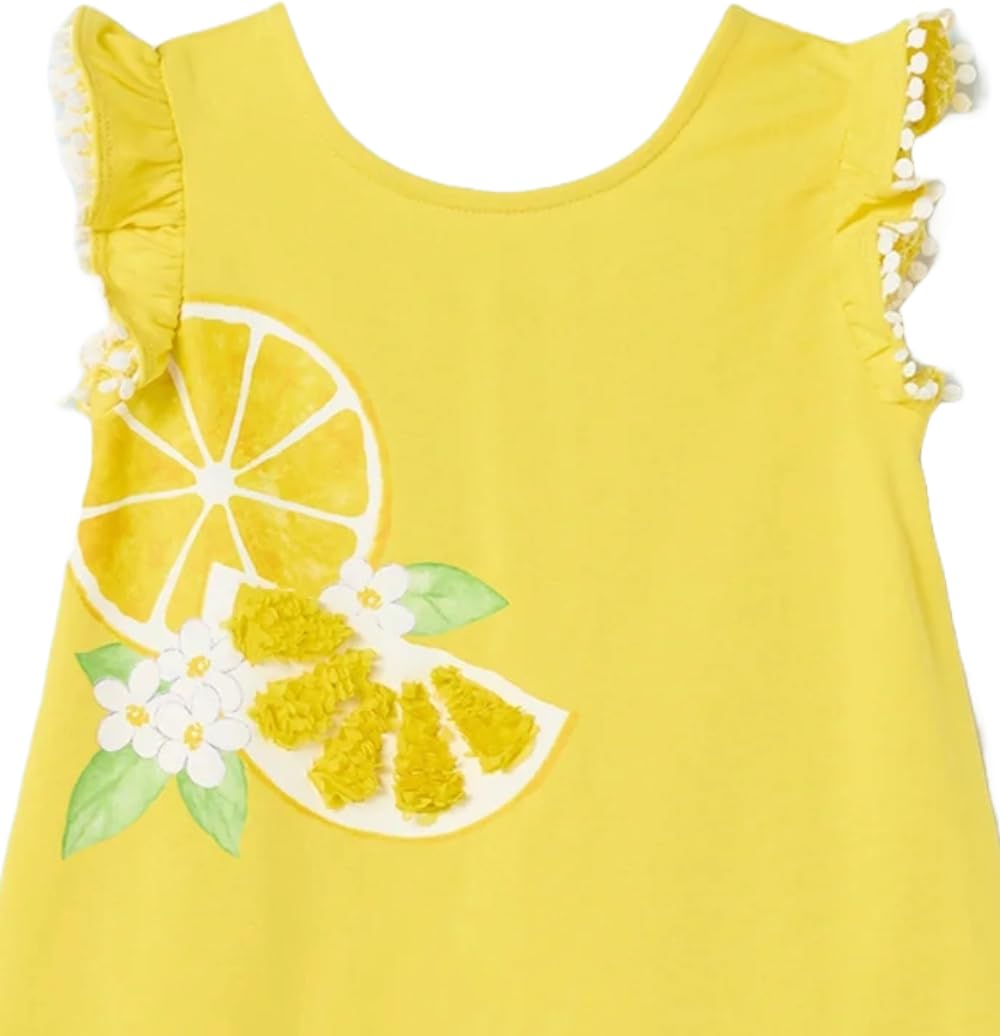 Vestito Estivo Neonata Giallo con Limoni e Fiori – Abito Elegante Cerimonia Bambina 6-24 Mesi – Mayoral Stile Dolce e Solare 1974