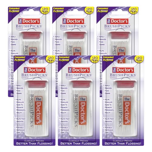 The Doctors BrushPicks Interdental Toothpicks Soft Rubber Dental Picks for Teeth Cleaning Plaque Removal Gum Care Easy Grip Handle 120 Count (Pack of 6)