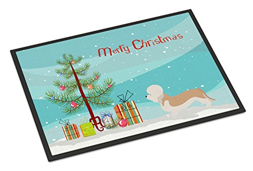 Caroline's Treasures BB8474MAT Dandie Dinmont Terrier Christmas Doormat 18x27 Front Door Mat Indoor Outdoor Rugs for Entryway, Non Slip Washable Low Pile, 18H X 27W