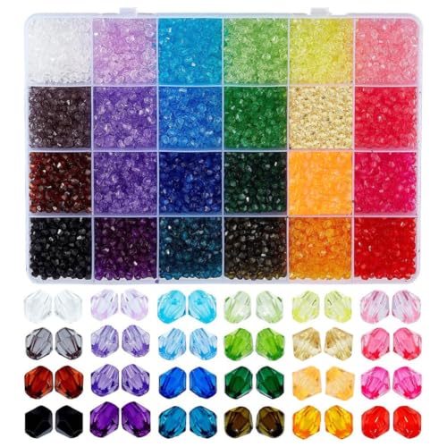 PH PandaHall 5808pcs Faceted Crystal Beads 4mm Acrylic Bicone Beads 24 Colors Rainbow Loose Bead Spacers for Bracelet Necklace Earring Keychain Jewelry Making Flower Bags Decoration