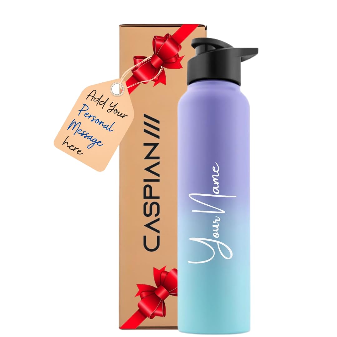 CASPIAN /// Hike Stainless Steel Customize Sipper Water Bottle (CUS-Lilac Lagoon 1 Litre, Set of 1)| Leak Proof Thunder for Fridge Home Office Travel School Kids Boys Girls Adults Sports Gym Yoga