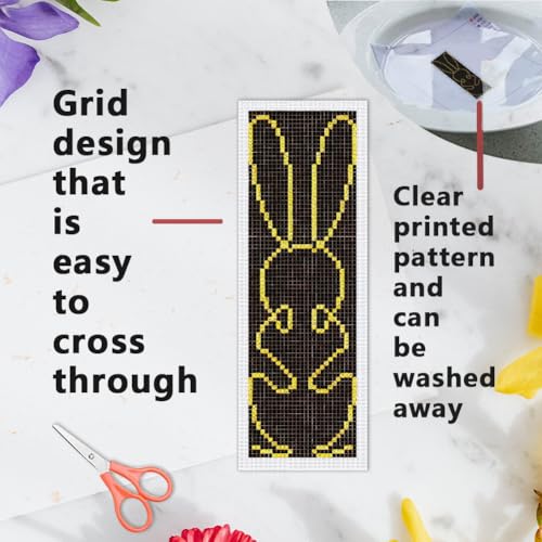 Image of INFUNLY 6pcs Simple Animals Cross Stitch Bookmark Kit for Beginners DIY Abstract Plants Embroidery Bookmark Kits Rabbit Needlepoint Kit with Instruction Easy Cross Stitch Set for Book Lovers Readers