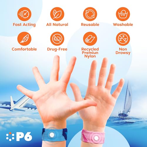 Image of P6 Motion Sickness Bands for Adults Wristbands for Anti Nausea Sea Cruise Travel Car Pregnancy Morning Sickness All-Natural Non Drowsy Relief Acupressure Treatment(2 Pack, Royal Blue - Royal Blue)