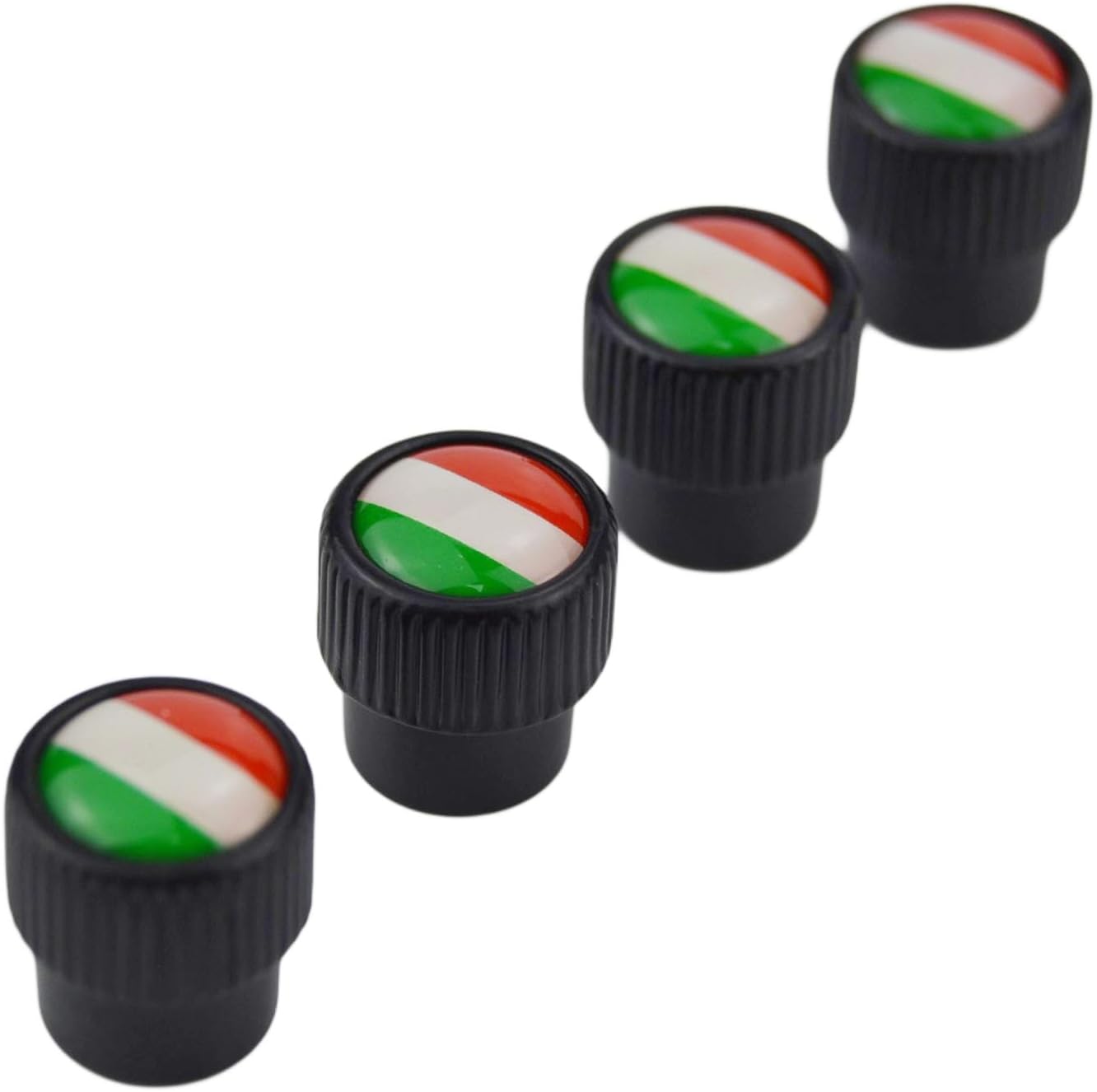 (Set of 4) Metal Auto Tire Valve Stem Cap Cover with Resin Italy Flag Tricolor Stripes Emblems Trim for Ferrari Maserati Lamborghini Porsche