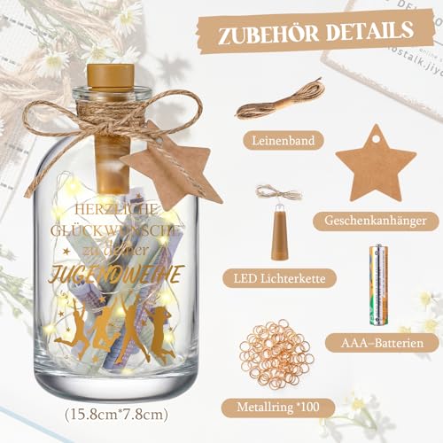 BBTO Jugendweihe Geldgeschenke LED Flaschenlicht mit Spruch Herzliche Glückwünsche zu Deiner Jugendweihe Flaschenlichterkette Beleuchtete Dekoflasche Geldgeschenke Verpackung für Jungen Mädchen