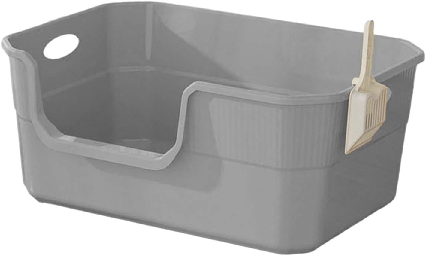 Open Top Pet Anti Splashing Kitten Potty Toilet with Frame Pet Bedpan High Sided Pet Litter Tray for Indoor Cats, Gray