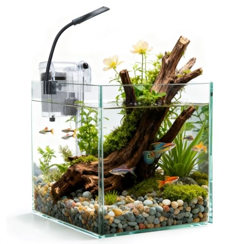 Nobleza - Pecera de Cristal 27 litros con Filtro Integrado e Iluminación LED – Acuario Completo para Principiantes e Iniciación
