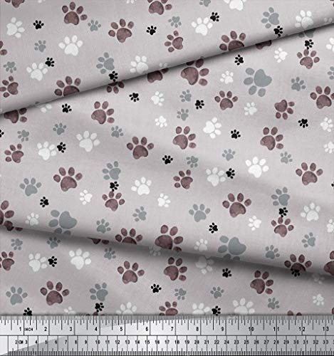 Soimoi Grau Baumwoll-Popeline Stoff Pfote Hund Drucken Nahen Stoff 1 Meter 42 Zoll breit