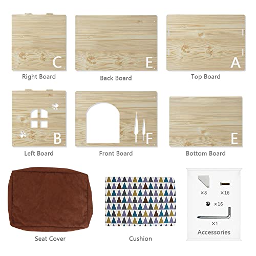 SONGWAY Hundehütte aus Holz mit Matratze – Abnehmbare Katzenhaus im Form von Schuhocker Innenraum Hundehütte Haustierhaus für Katzen, Welpen, Hund Kleintiere Haustiernest zur Vier Jahreszeiten, L