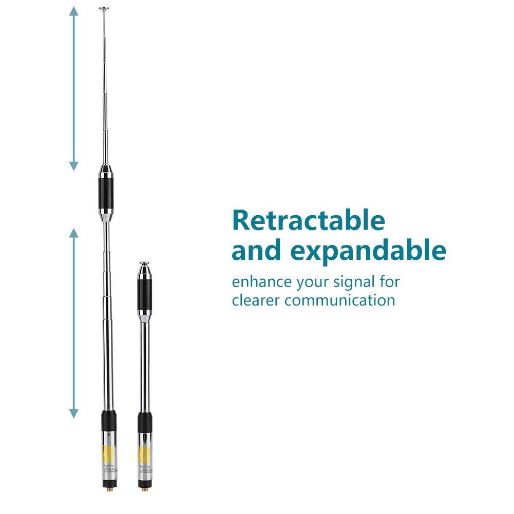 Antena Bewinner RH-770 SMA-F do ręcznej, wysuwanej teleskopowej anteny UHF/VHF, wzmocnienie 3,0dBi / 5,5dBi Wymień uszkodzone anteny radiowe