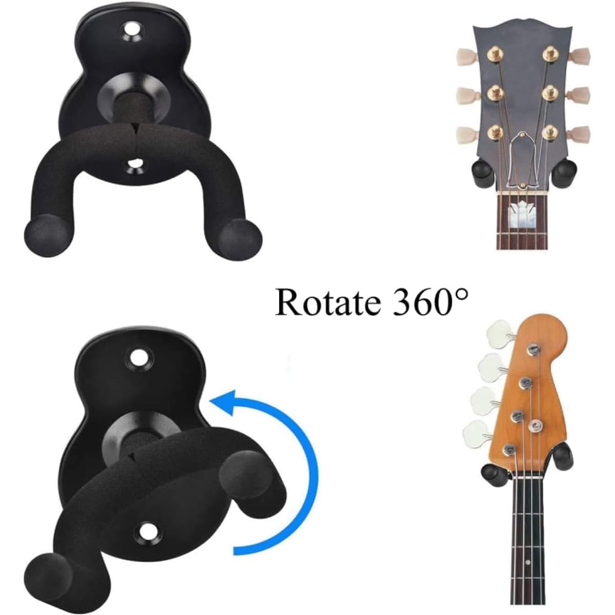 2 szt. Uchwyt na gitarę ścienną z antypoślizgową gąbką - metalowy uchwyt na gitarę elektryczną, akustyczną, bas, ukulele i klasyczny - wieszak na gitarę