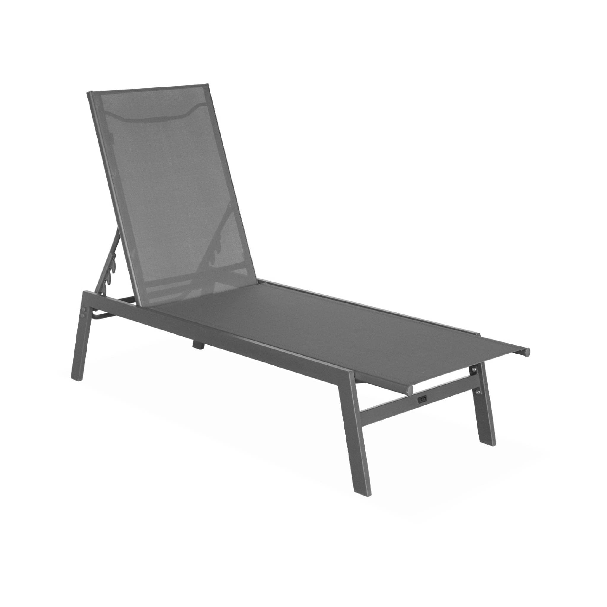 Alice's Garden sweeek - Lot de 2 transats Anthracite. 5 Positions. en textilène et métal. Flora. L155 x P59 x H106cm