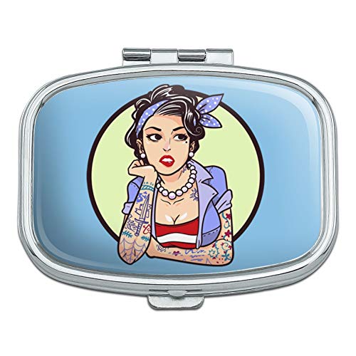 Rockabilly Retro Pin Up Girl with Tattoos Rectangle Pill Case Trinket Gift Box