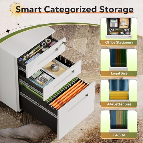 Image of DEVAISE 3 Drawer File Cabinet with Lock, Fully Assembled Except Casters