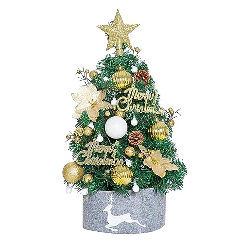 Roadtime Árbol de Navidad de mesa de 60 cm, pequeño árbol de Navidad con luces y adornos de Navidad, decoración de escritorio de Navidad para el hogar, oficina, bar de compras (B)