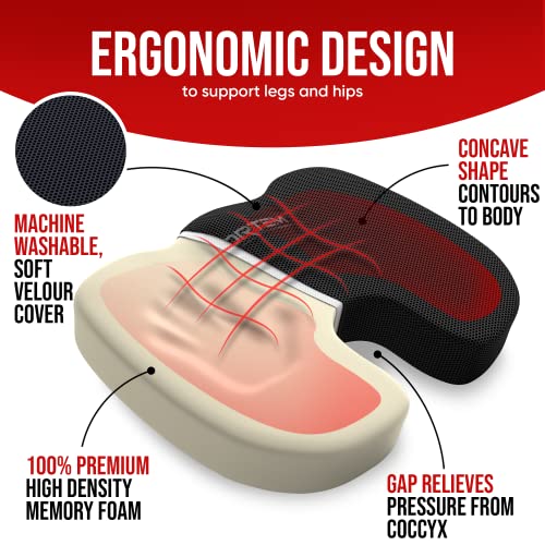 FORTEM Chair Seat Cushion for Office Chair, Lumbar Support Pillow, Car Seat Cushion, Back Support Memory Foam Pillow Washable Cover (Black) - Image 3