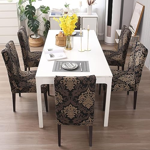 Image of Chair Cover Set of 4 for Dining Table, Stretchable Removable Washable Anti-Slip Universal Fit Printed Polyester Spandex Slipcovers (Brown Mint)