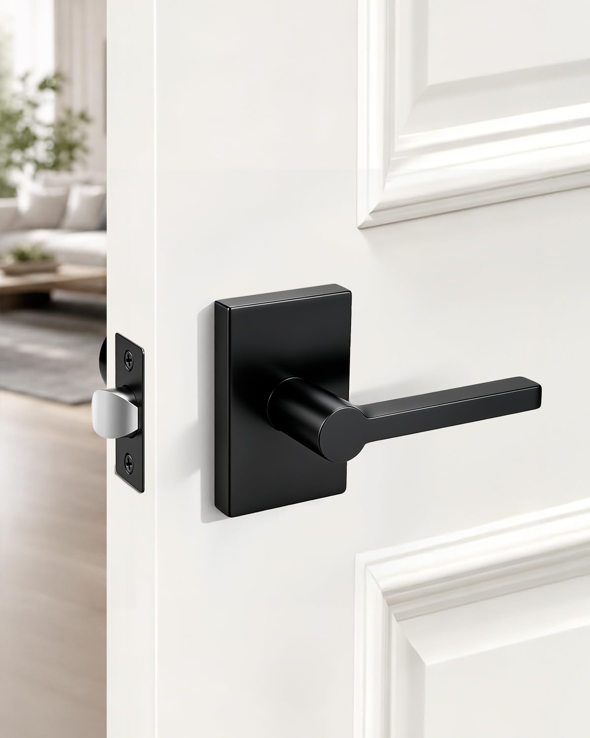 Black Matte Door Knobs - Keyless Passage Handles -7