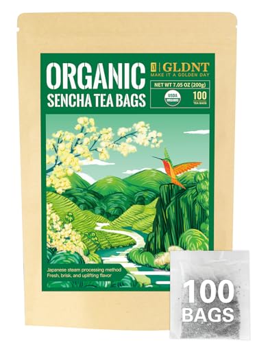 GLDNT Organic Sencha Tea Bags, Pure Sencha Green Tea, Smooth Flavor, 100ct