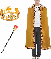 Fantasia Completa Capa Rei Infantil Dourada Imperador Realeza Traje Manto