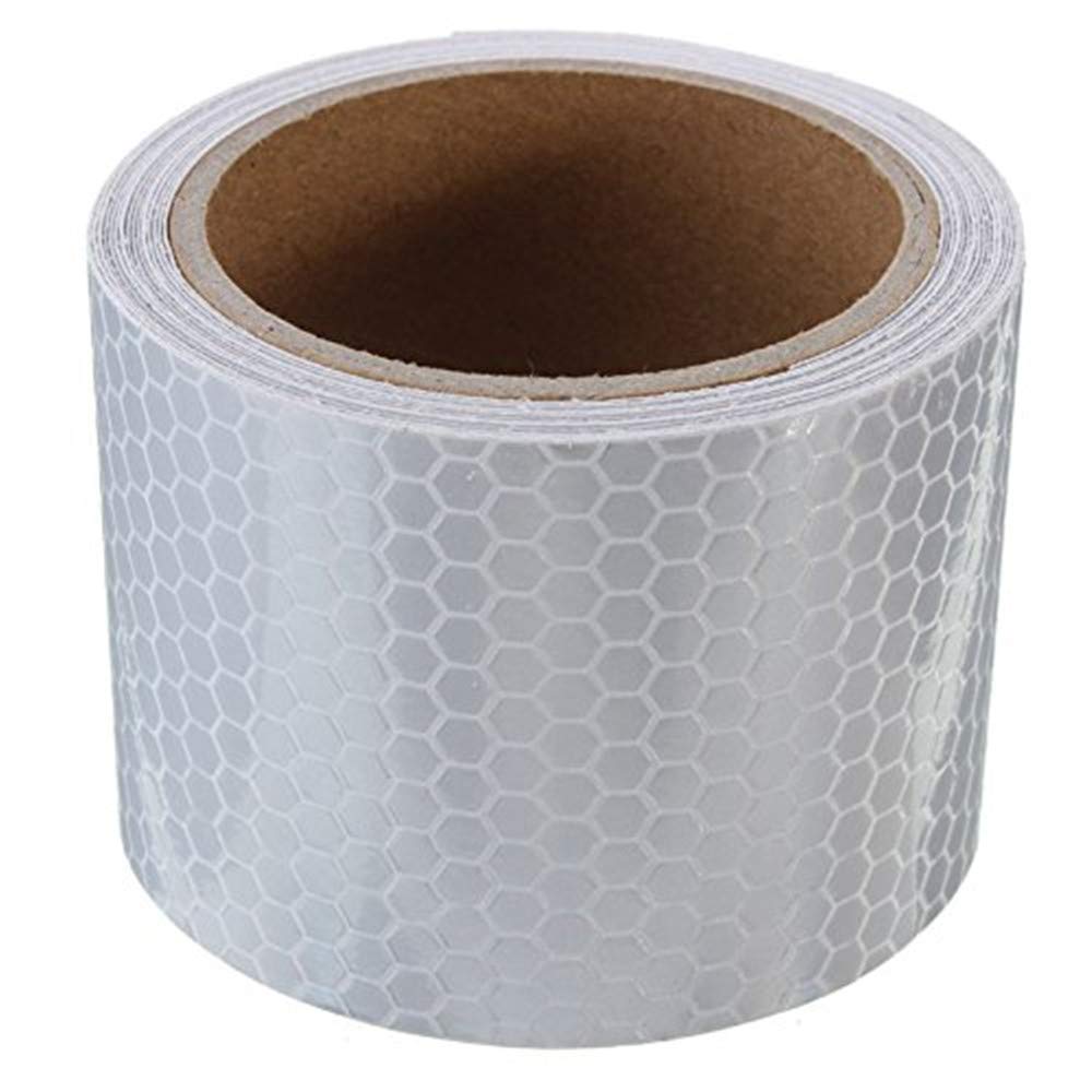 Reemky White Reflective Warning Tape 5Cm*3M Strong Reflectivity High-Adhesive Bright Color Safety Reminder Tool For Road Transport Facilities Vehicles Ships Fairways Stage Channel(White)