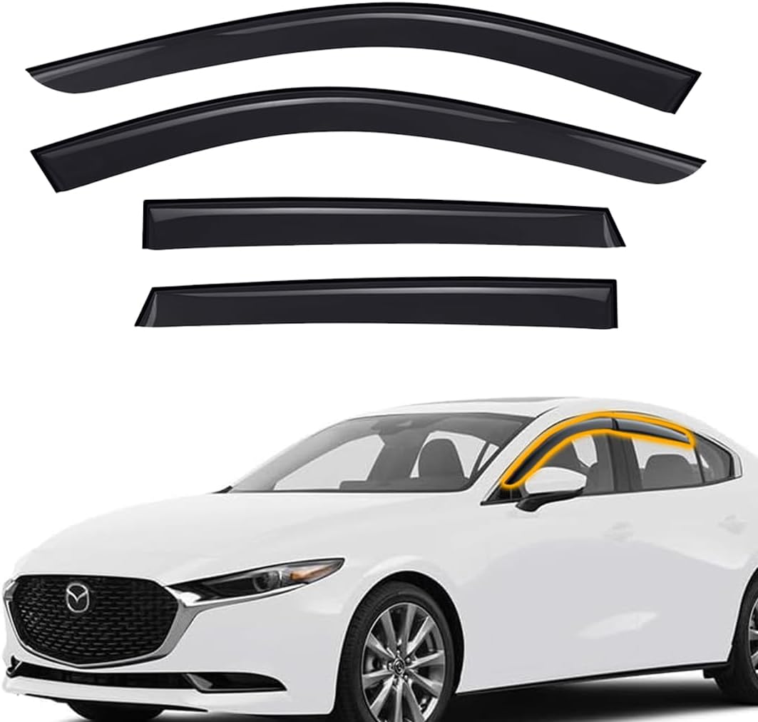4PC Window Visors FIT 2019-2023 Mazda 3 Hatchback – Rain Guards, Tape-On, UV-Resistant, No Drilling Required