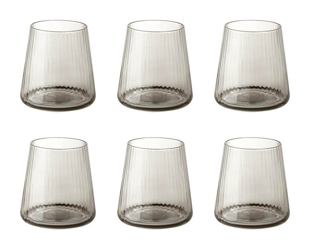 Evviva Set 6 Bicchieri acqua 400 ml, in vetro con decoro verticale - Reale (Grigio)