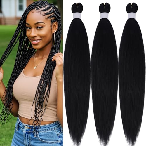 UPruyo Pre Stretched Braiding Hair Black 1b Hypoallergenic Prestretched Braiding Hair 52 Inch Unfolded Synthetic Knotless Long Box Braids Crochet Hair Extensions 3 Packs