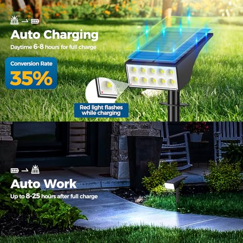 WENATY Solar Spot Lights Outdoor Waterproof, [12 Pack/4 Modes] Landscape Lighting Spotlights, Auto On/Off LED Solar Powered Yard Garden Flood Solar Light for Outside Pathway Wall Tree Pool,Cool White - Thumbnail 5