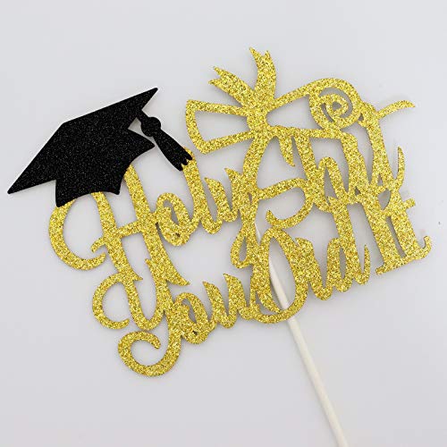 Holy Shit You Did It Cake Topper, Gold Glitter Funny Graduation Cake Decor, Funny Congratulations Cake Topper,Happy 2023 Graduation Party Decorations Photo Prop #TOP6