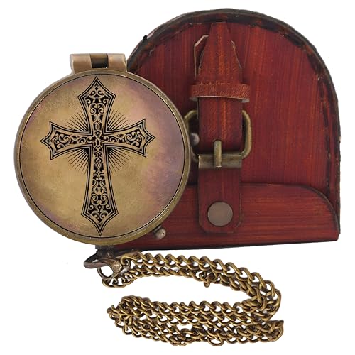 Brújula de latón grabada con estuche de cuero miniatura 6