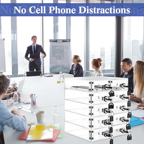 Image of Layhit Clear 10 Slots Cell Phone Locker Box for Classroom Clear Acrylic Cell Phone Storage Cabinet Bin with Door Locks for Classroom School Students Office Factory Employees