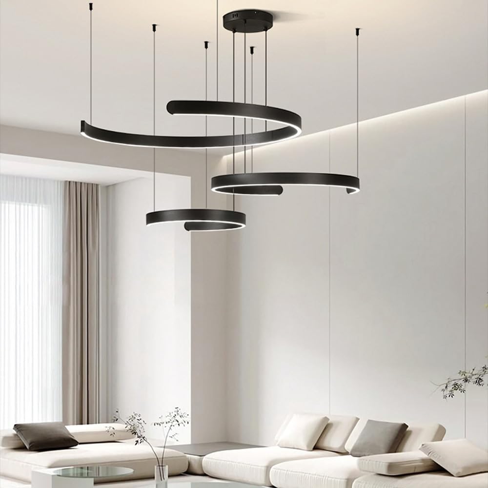 Lustre circulaire LED moderne à 2 anneaux noirs et blancs pour salon