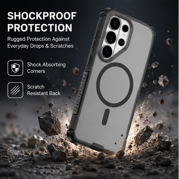 Image of MagPro Armor Case for Samsung Galaxy S26 Ultra | Strong MagSafe Compatible Cover, Rugged Hybrid Protection, Hard PC Back, Soft TPU Bumper, Shockproof, Scratch Resistant | Black