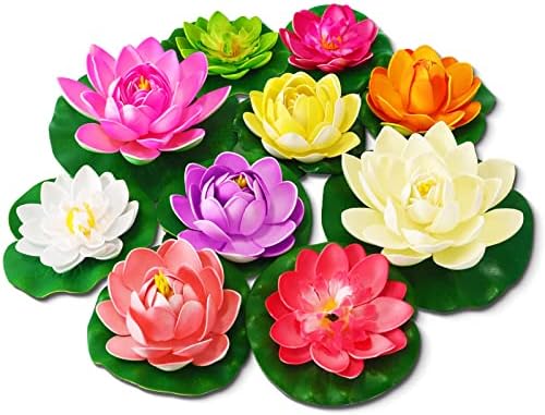 12pcs Artificial Floating Lotus Flowers - Foam Pond Decor With Lily Pads