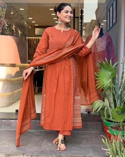 Image of ANNI Designer Women's Rayon Viscose Anarkali Printed Kurta with Pant & Dupatta