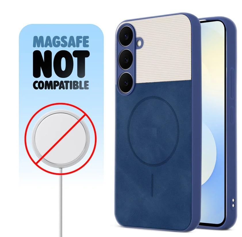 Image of Bintage CASE Mac Safe Design Hard Light Weight Back Case | Soft Border Camera Protect | Dual PU Leather Finish Back Cover Compatible for Samsung Galaxy A35 5G - White & Blue