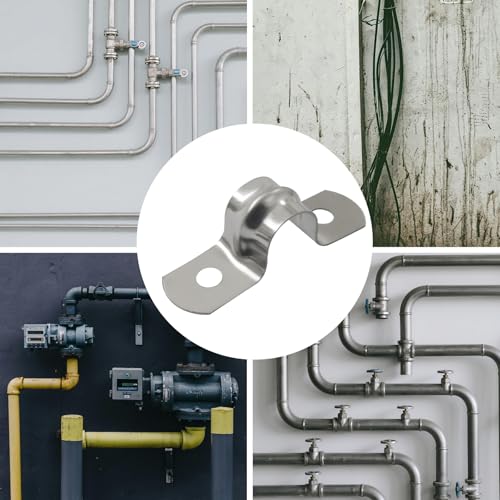 Image of M10 3 /8 inch 304 Stainless Steel Rigid Pipe Strap, 30PCS | Heavy Duty U Bracket, Two Hole Cable Clamps, Secure Pipe, Tube & Wire Installation, Corrosion Resistant