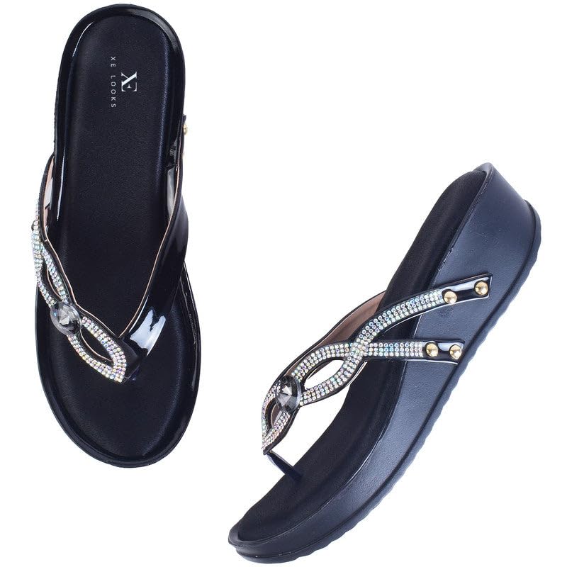 Image of XE Looks Stunning Black Comfortable Slippers For Women